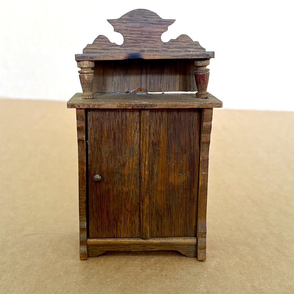 Vintage Dollhouse Cabinet Hutch 1:12 Miniature Wood Shelf with Door